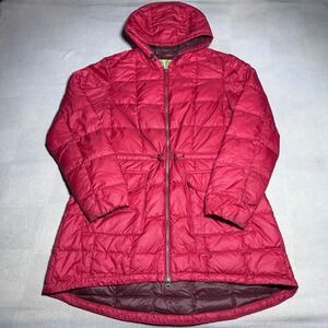 Eddie Bauer Puffer Parka Jacket Womens M/L Goose Down‎ EB550 Hooded Quilted Red